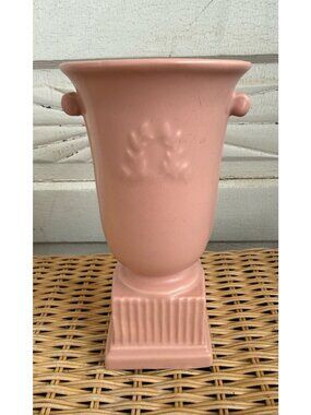 Vintage 40's Art Deco Abingdon pink Matte Glaze Trophy Urn Vase